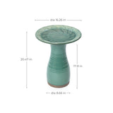 Green Outdoor Ceramic Birdbath with Peacock Feather Design, 20''