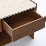 Faux Marble Wood Accent Side Table with Drawer and Open Shelf