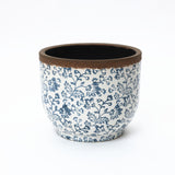 Blue Floral Round Ceramic Planter Indoor & Outdoor Garden Pot, 15.6"