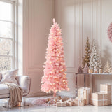 Pink Pencil Artificial Tree with Warm White Lights, 6ft