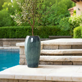 Ceramic Tall Planter, Large Plant Pots with Drainage Hole, Blue 23'' H