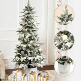 Pre-Lit Flocked Artificial Tree Christmas with Potted,5Ft