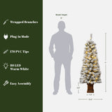 Pre-Lit Flocked Artificial Fir Christmas Tree in Pot, 5ft