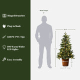 Pre-Lit Green Artificial Christmas Tree Potted,3.9Ft