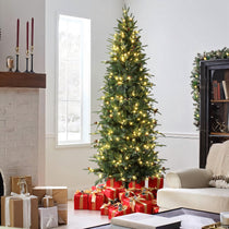 slim-artificial-christmas-tree-display-at-comer-of-the-living-room