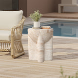 Brown &White Round Side Table with Pedestal Base,18.1''