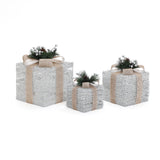Christmas Silver Tinsel Lights Gift Boxes  - Set of  3
