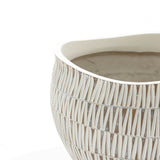 White textured resin round planter, large