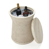 Woven Texture Outdoor Side Table with Storage, 18.7''