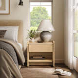 Mid Century Modern Nightstand with Drawer and Open Shelf, Wood  End Table, 19''