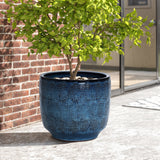 Ocean blue glazed round ceramic planter, 13.98" h