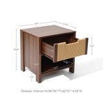 A end table nightstand features a rope-handled drawer partially open.