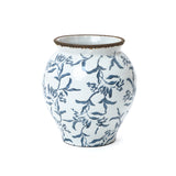 Blue Wide-Mouth Waterproof Round Floral Ceramic Vase,9.4''