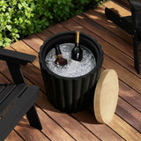 Black Fluted Round Patio Side Table with Lid & Built,19.7''