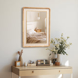Natural Wood Rounded Rectangle Wall Mirror Home Decor, 35"H