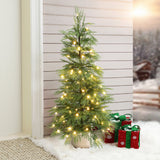 Pre-Lit Green Christmas Branches Tree with Potted,4.5Ft