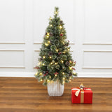 4ft-pre-lit-snow-flocked-potted-artificial-christmas-tree-with-frosted-branches-natural-pinecones-and-red-berry-clusters