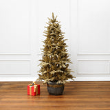 Pre-Lit Gold Branches Christmas Trees with Pot, 4.5ft