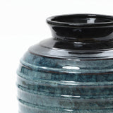 Rippled Blue with Brown Round Tall Ceramic Vase, 15.8"H