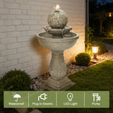 Resin Outdoor Garden Birdbath Fountain with LED Lights, 37'' H