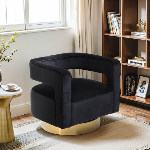 luxenhome andrew black velvet armchair with gold accent base in office set up