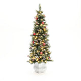 Pre-Lit Pine Christmas Tree with Snowflake Potted,5Ft