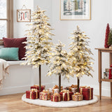 Pre-Lit Green Christmas Tree with Lights Faux Snow- Set of 3