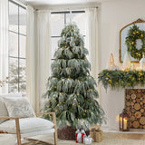 Snow-Flocked Christmas Tree with Lights& Stand,7Ft