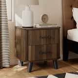 Leo Mid Century Modern Nightstand with Drawers, Walnut Night stand, 19.6" H