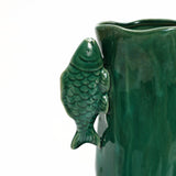 Marine green ceramic fish tall vase, 15.6"