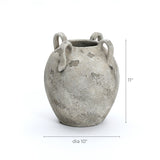 Rustic gray and white terracotta vase with handles, 11" h