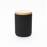 Black Fluted Round Patio Side Table with Lid & Built,19.7''