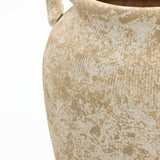 Vintage Pottery Tall Ceramic Vase Off-White with Brown, 15.8"