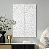 White Metal Wall Decor with Gold Wave Accents, Set of 2, 39.5'' H