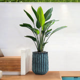 Glazed Blue Tall Ceramic Plant Pots, Two-tone Decorative Large Pot for Plants 16.8'' H