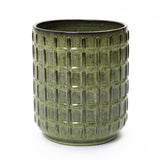 Tall Ceramic Planter Pot for Indoor Outdoor Plants with Drainage Hole, Green 14''