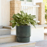 Deep Green Round Ceramic Planter Pot, Modern Indoor Outdoor Pot for Plants with Drainage 12'' Dia