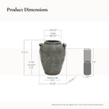 Ceramic terracotta vase size: 12.6"H, 6.3" top dia, 6.5" bottom dia, 10.63"W including handles. Inner height is 12.2".