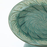 Green Outdoor Ceramic Birdbath with Peacock Feather Design, 20''
