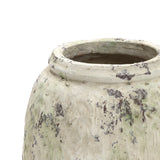 Old-World Distressed White Round Terracotta Vase,10''