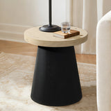 Black Side Table with Light Wood Finish Top, 19'' H