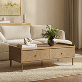 Nari Japandi Wood Coffee Table 2 Drawers and Open Storage, 47"W