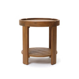 Acacia Wood Outdoor Side Table with Tray Top and Shelf, 20.4''