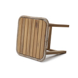 Solid Wood Outdoor Side Table with Woven Wicker Trim, 17.7'' H