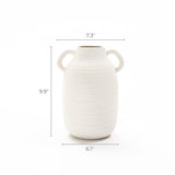 White textured ceramic 2-handle round tall jug vase