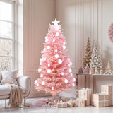 Pre-Lit Pink Flocked Fiber Christmas Tree ,6ft