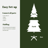 Showing the assembly order of an ivory pampas grass tree: Base at the bottom, Part B in the middle, Part A on top, with setup, fluffing tips on the left.