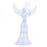 Wireframe sculpture of an angel with wings trumpet, perfect as christmas angel decor against white background.