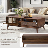 Theo mid-century modern walnut finish coffee table with storage
