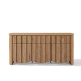 buffet cabinet sideboard with oak veneer finish and mid-century modern design for living room storage
